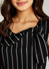 Vertical Stripe Bow Tie Neck Dress, Black, large