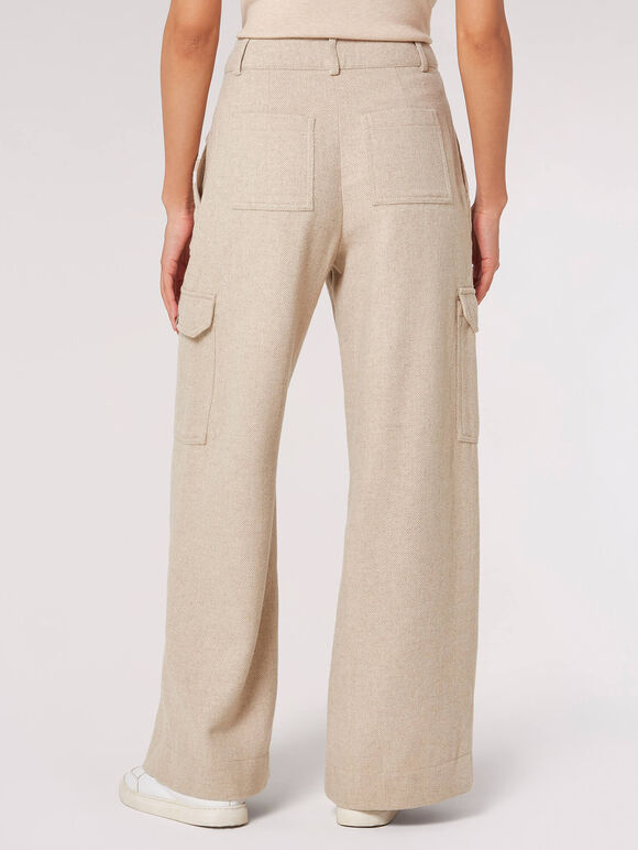 Cargo Pocket Wide Leg Trousers, Stone, large