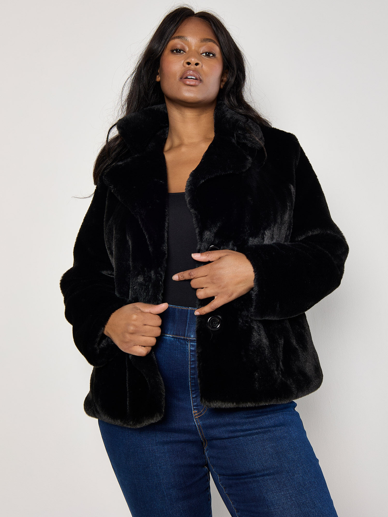 Cheap black fur jacket shop