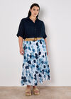 Abstract Print Slub Midi Skirt, Navy, large