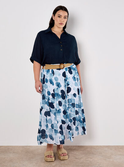 Abstract Print Slub Midi Skirt