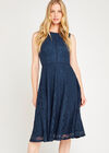 Navy Lace Layered Skater Dress, Navy, large