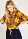 Yellow Plaid Knot Front Shirt, Mustard, large