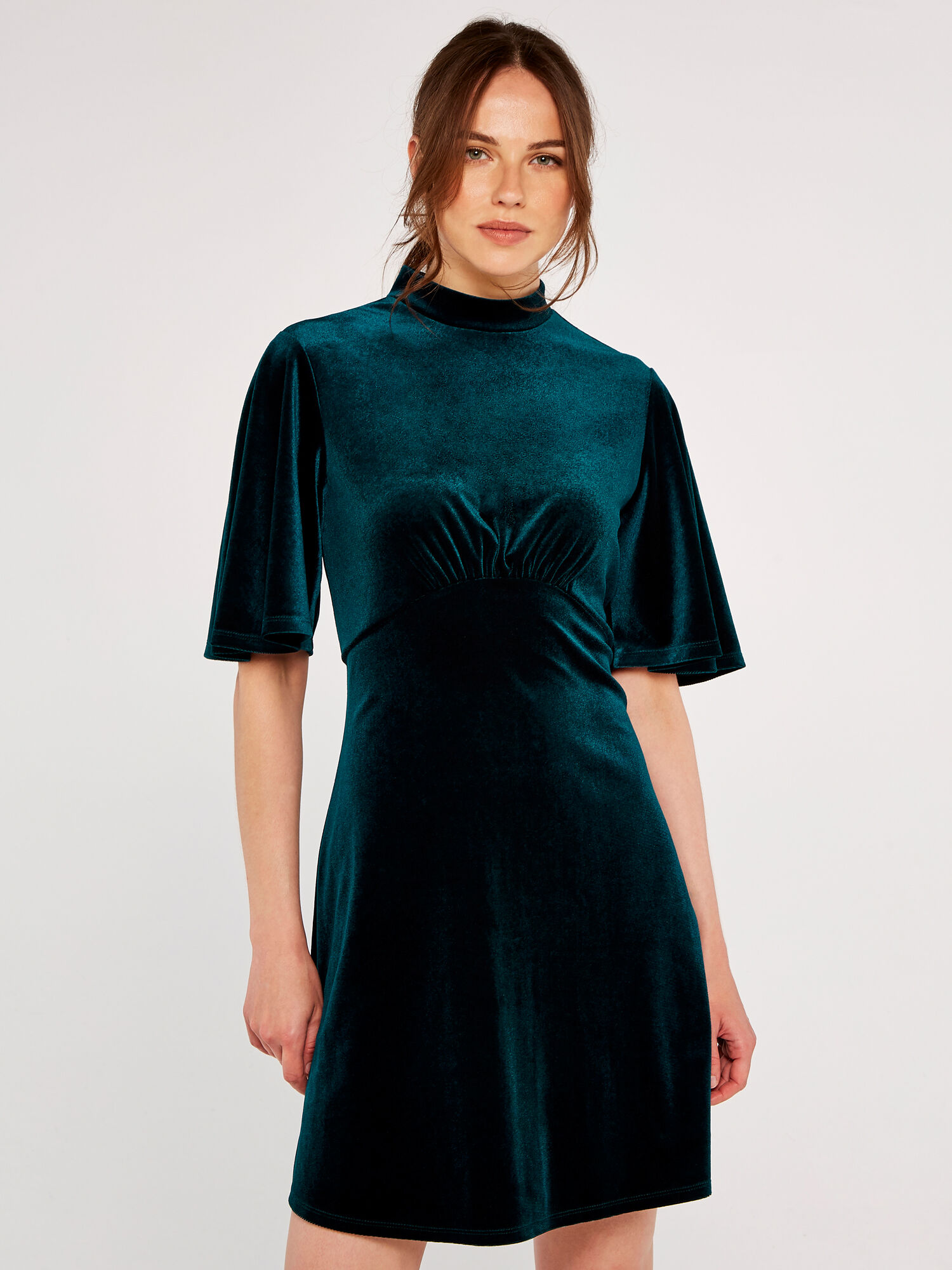 Green velvet fit and flare dress store