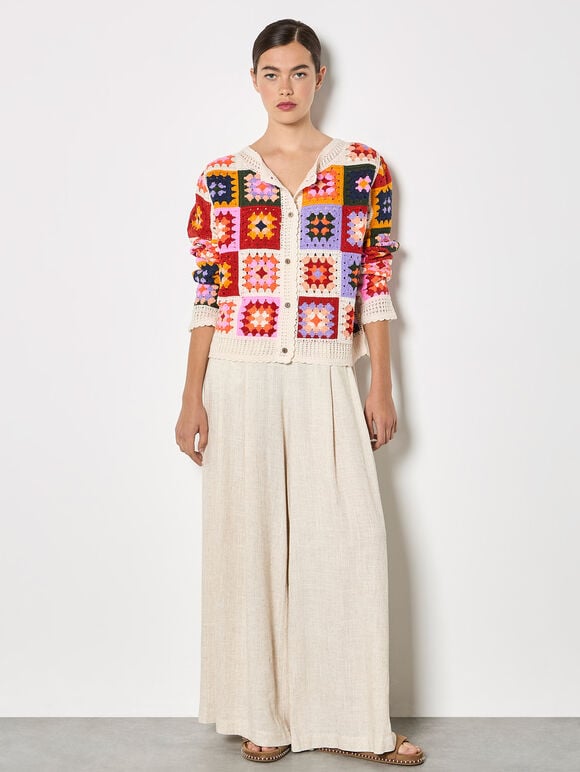 Colourful Crochet Squares Cardigan, Stone, large