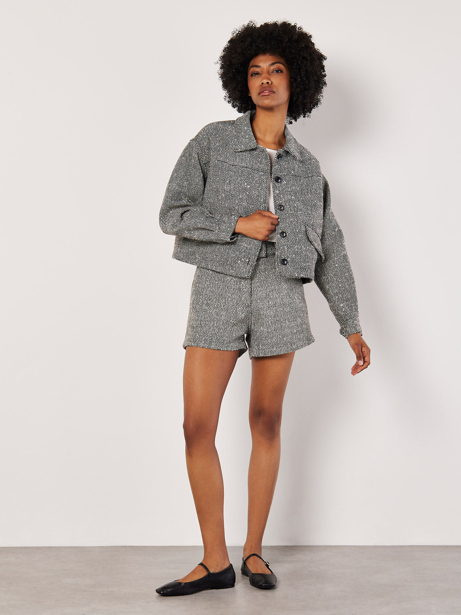 Textured Cropped Shacket Apricot Clothing