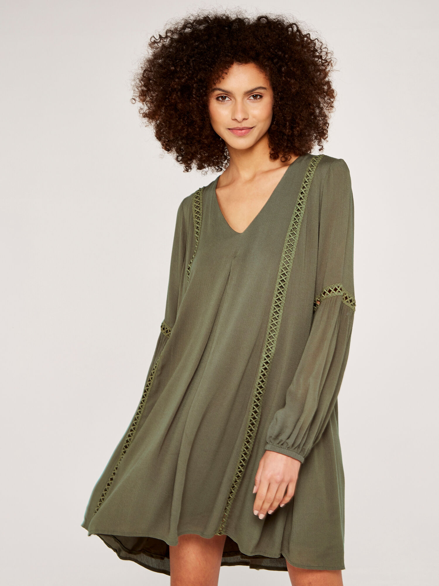 Khaki smock dress deals