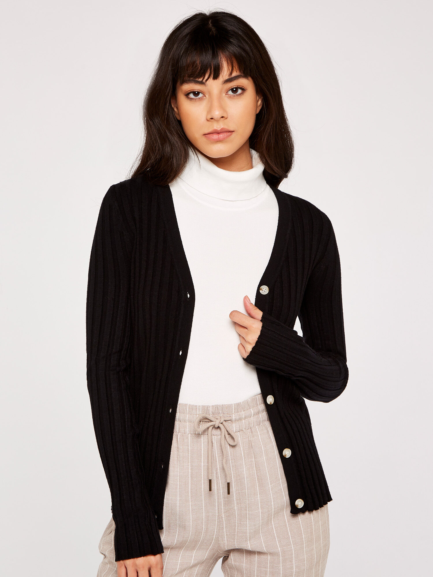 Ribbed Button Down Cardigan Apricot Clothing