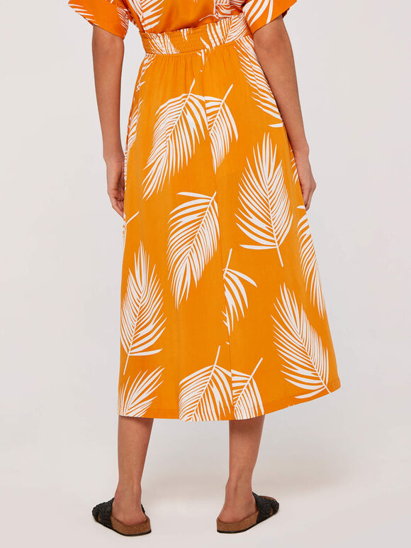 Palm Print Midi Skirt, Orange, large