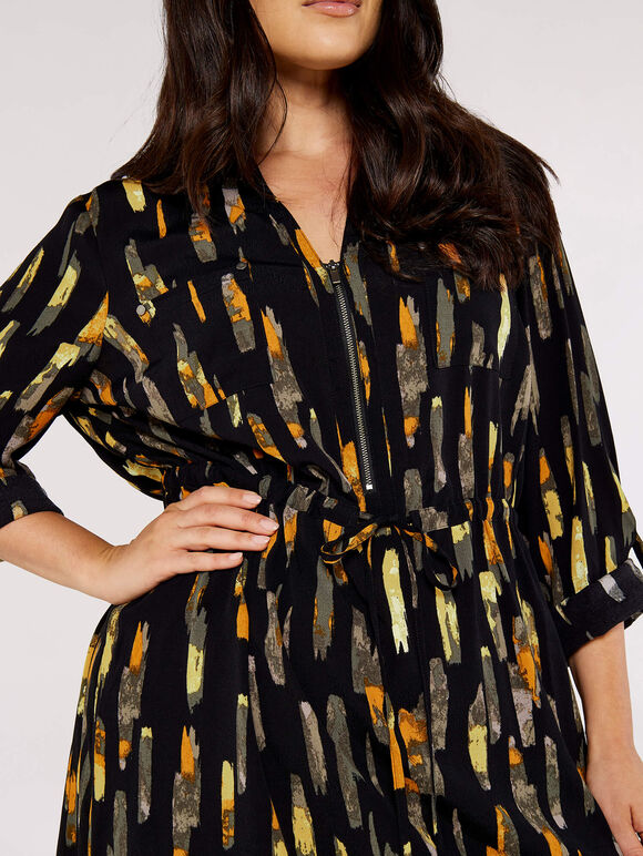 Curve Brushstroke Mini Dress, Black, large