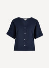 Lightweight V-neck Blouse, Navy, large