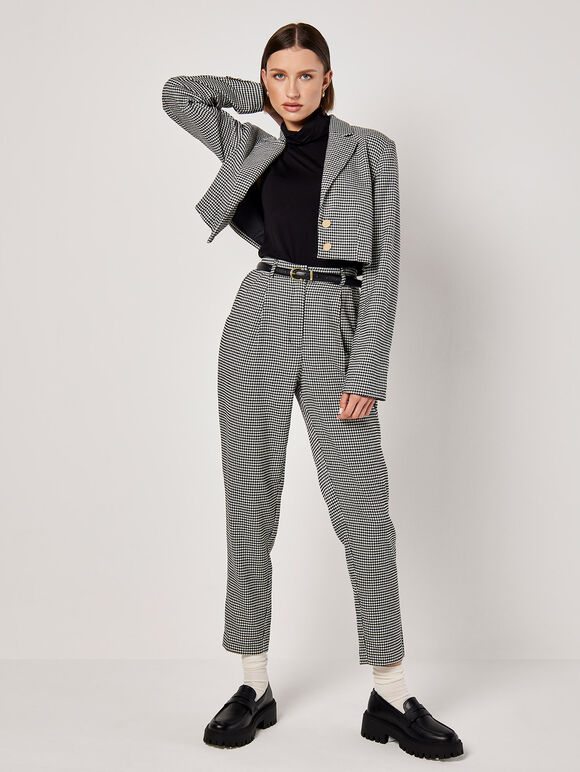 Dogtooth Cropped Blazer, Black, large