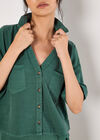 Open Collar Cropped Shirt, Green, large