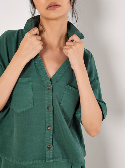 Open Collar Cropped Shirt