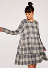 Check Print Cozy Tiered Dress, Grey, large