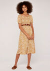 Ditsy Puff Sleeve Midi Dress, Mustard, large