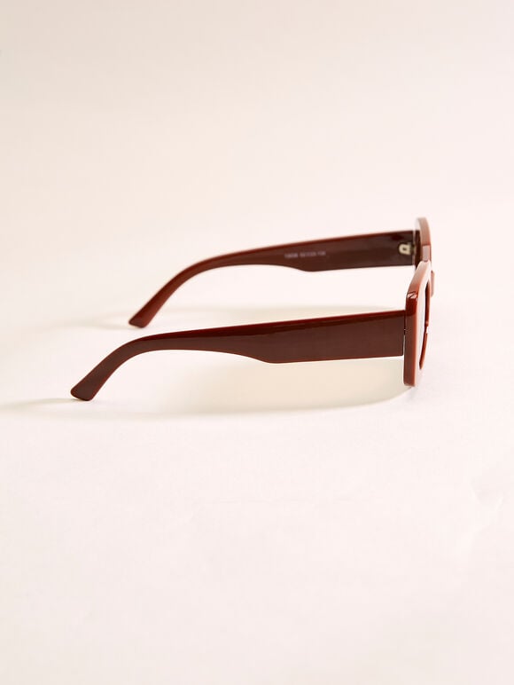 90s Style Square Sunglasses, Brown, large