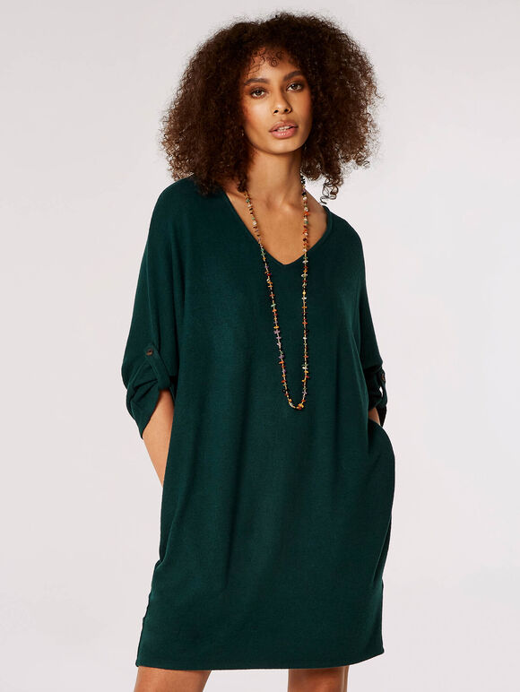 Soft-Touch Cocoon Mini Dress, Green, large