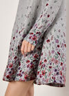 Floral Border Jersey Knit Mini Dress, Silver, large