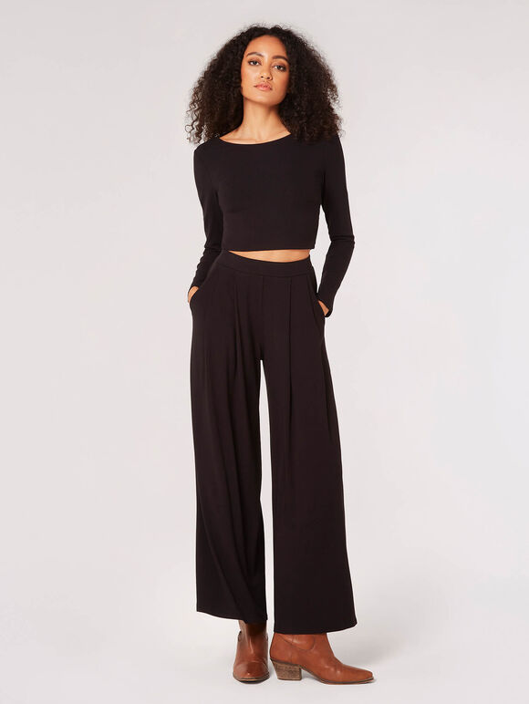 Ribbed Knit Crop Top, Black, large