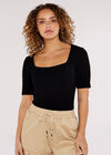Square Neck Top, Black, large