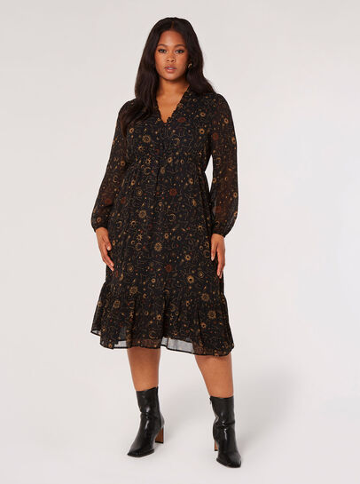 Curve Constellation Ruffle Midi Dress