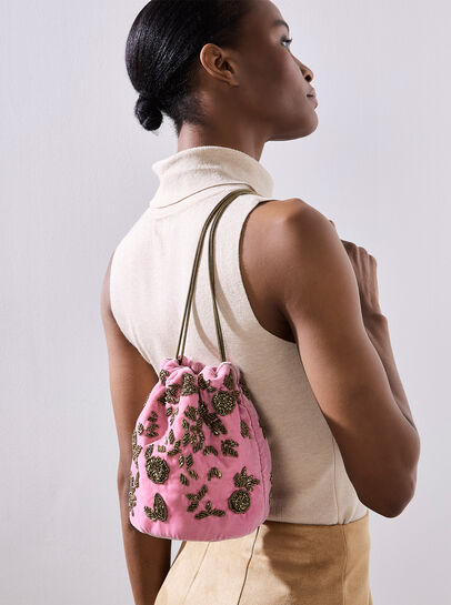 Beaded Velvet Drawstring Bag