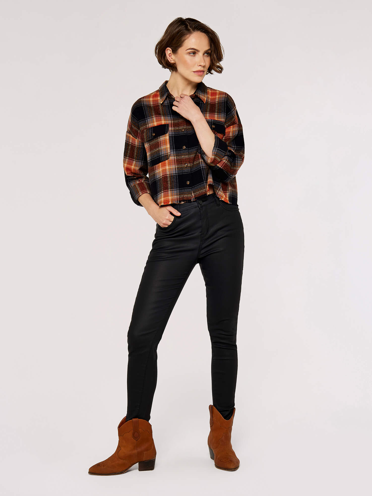 Crop Check Shirt Apricot Clothing