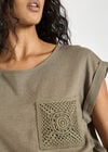 Crochet Pocket Linen Blend T-Shirt, Khaki, large