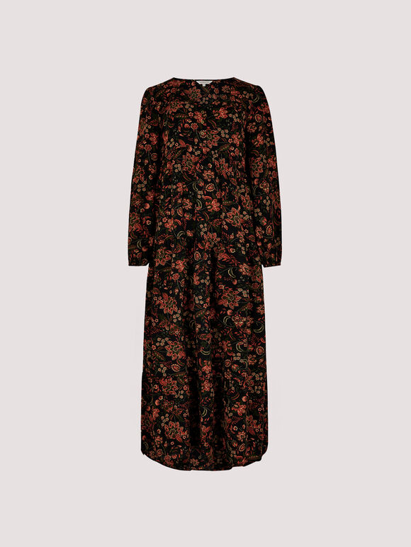 Boho Floral Print Maxi Dress, Black, large