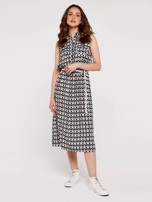 Geo Drops  Shirt Dress, Navy, large