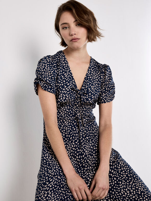 Animal Print Midaxi Dress, Navy, large