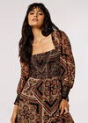 Scarf Print Milkmaid Midi Dress, Rust, large