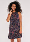 Paisley V Neck Ruffle Trim Dress, Navy, large