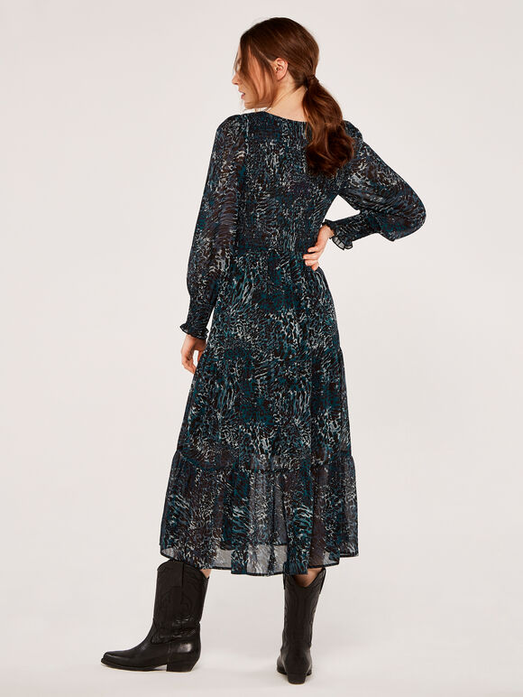 Leopard Print Midi Dress, Green, large