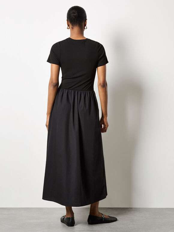 Ribbed Top Midi Dress, Black, large