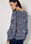 Paisley Print Shimmer Blouse, Navy, large