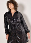 Curve Sequin Shirt Mini Dress, Black, large