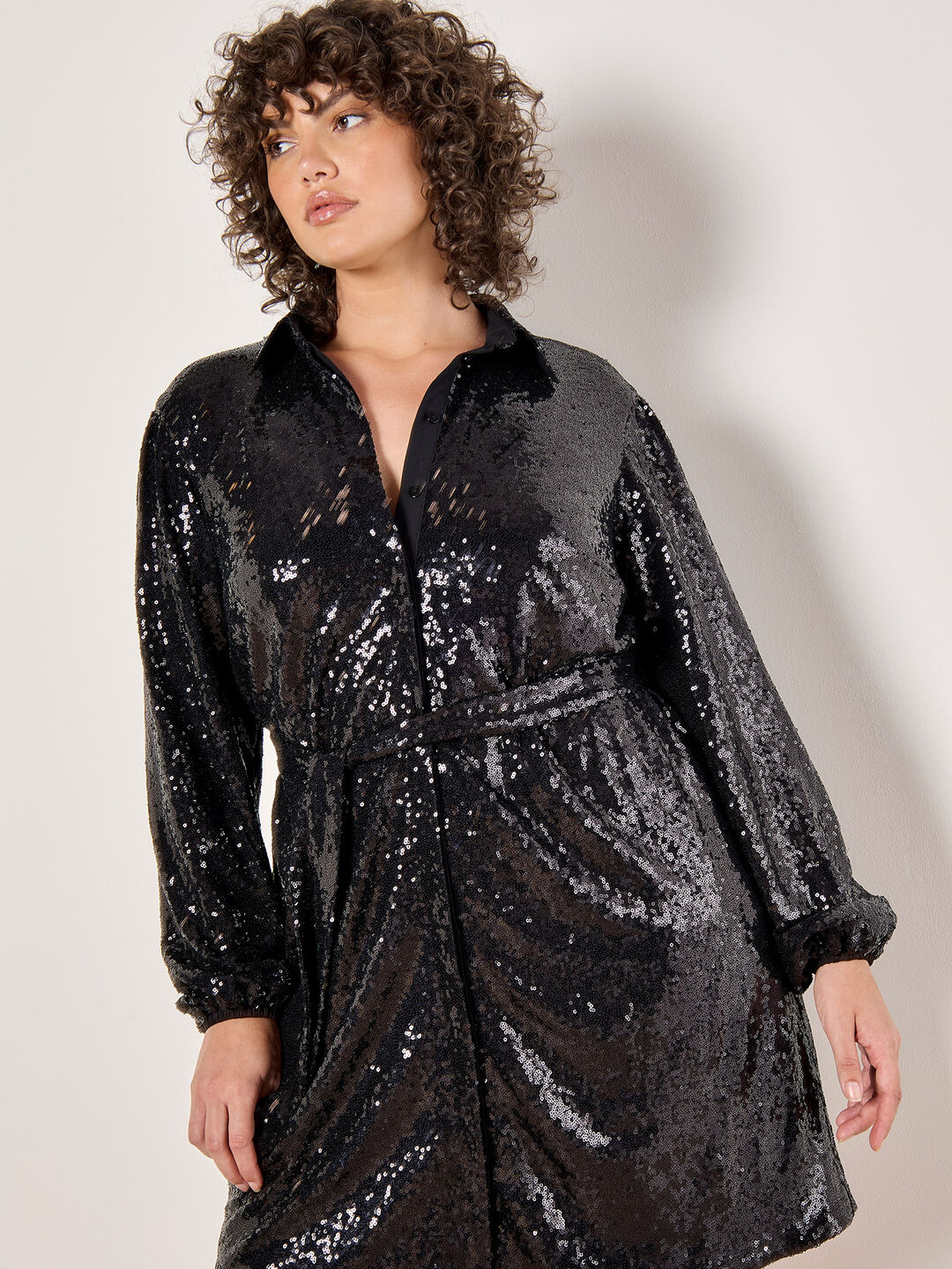Image of Curve Sequin Shirt Mini Dress