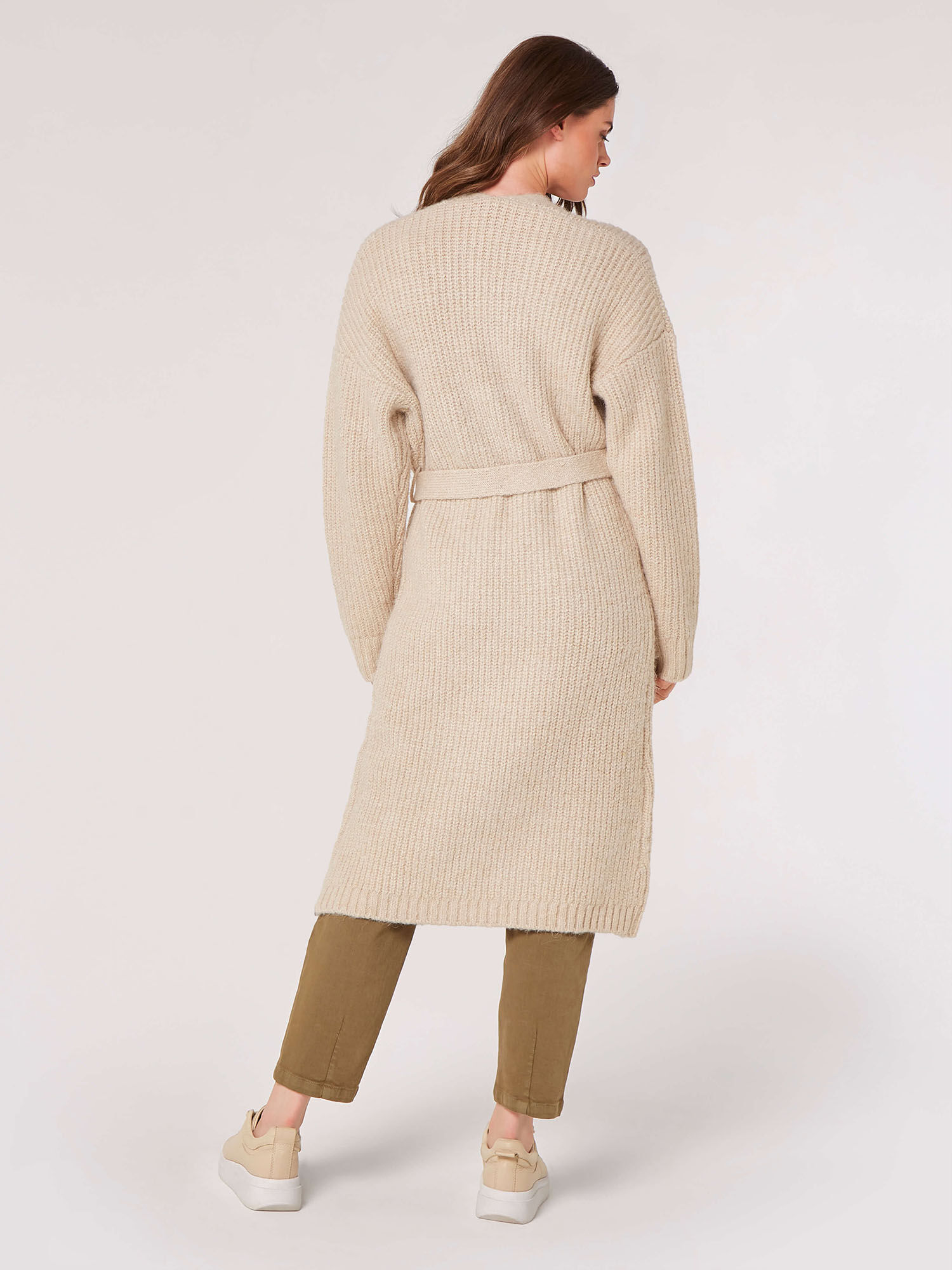 Fisherman Knit Longline Cardigan Apricot Clothing