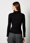 Zip Through Ribbed Knit Cardigan, Black, large
