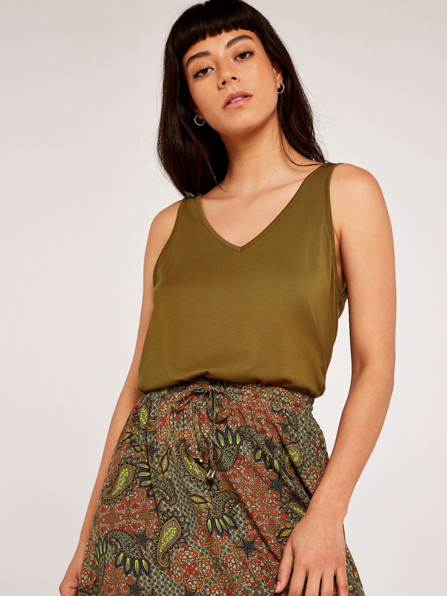 Khaki curved hem skirt cheap