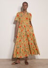 Stain Glass Floral Tiered Midaxi Dress, Orange, large