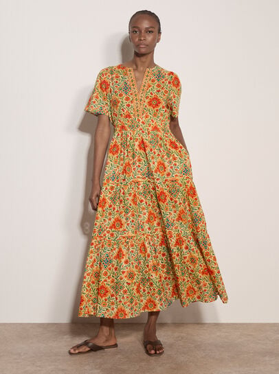 Stain Glass Floral Tiered Midaxi Dress