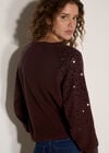 Sequin Sleeve Ribbed Knit Jumper, Brown, large