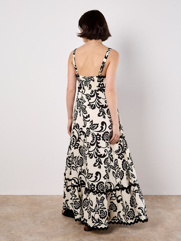 Monochrome Sarasa Floral Maxi Dress, Cream, large