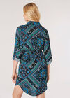 Scarf Print Shirt Mini Dress, Blue, large