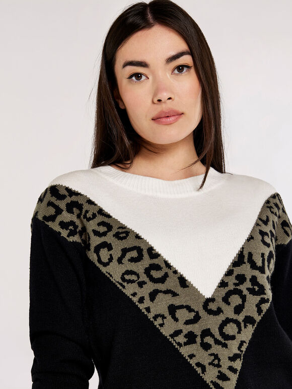 Animal Chevron Jumper, Khaki, large