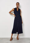 Linen Blend Shirt Midi Dress, Navy, large