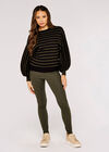 Stripe Rib Boxy Jumper, Khaki, large